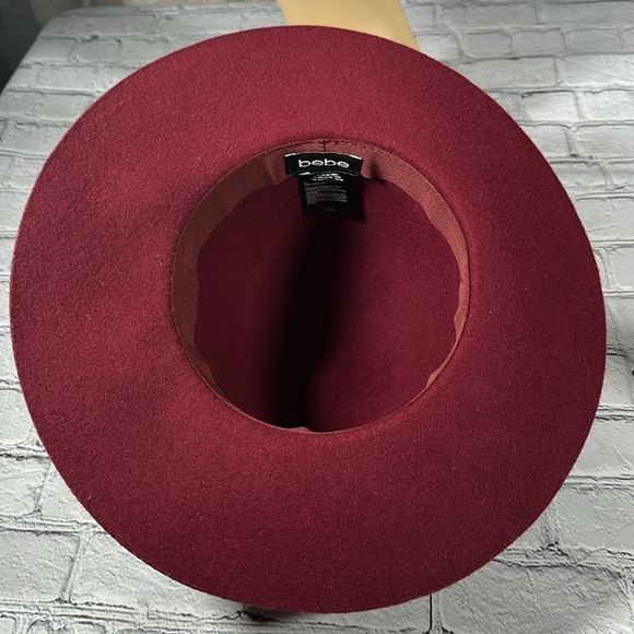 Bebe Burgundy Wine Wool Felt Wide Brim Fedora Hat Women's One Size - Picture 12 of 14